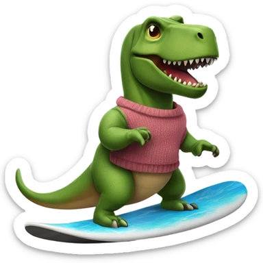 Trex wearing a sweater and then surfing  sticker