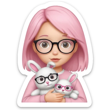 Girl kid with glasses → holding a toy rabbit sticker
