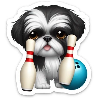 All Black shih tzu bowling, bowling ball and pins sticker