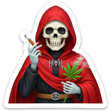 grim reaper in red cape smoking weed with loads of smoke in the air sticker