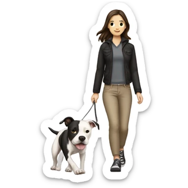 White brunette Girl walking a black pit bull sticker