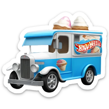Hot wheels style, ice cream truck from 1912 with wide mag wheels, blue, no ice cream on it  sticker