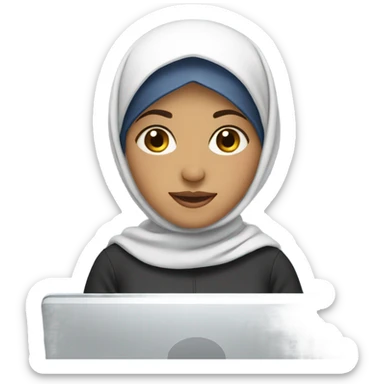 white fair-skinned Muslim woman with a headscarf working with computer sticker