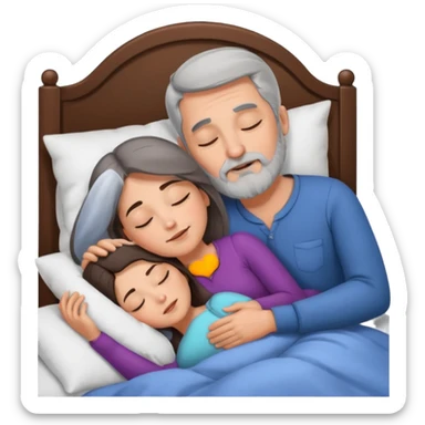 Man with grey hair and beard,beautiful brunette woman sleeping in bed together in the spooning position  sticker