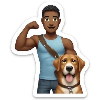 muscular boy with dog outdoors sticker
