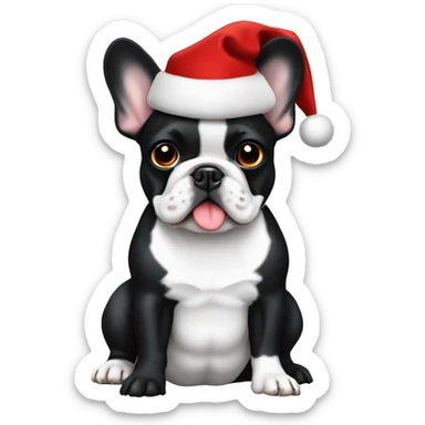 Black and white French bulldog with Christmas hat  sticker
