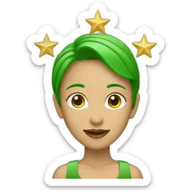 Green women holding three gold stars above head sticker
