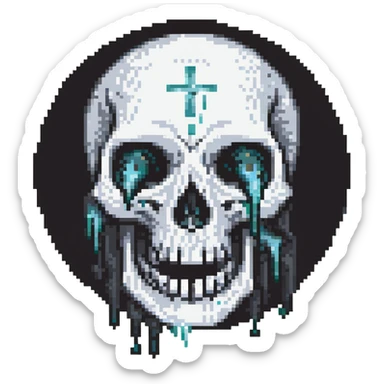 crying skull, tears flowing from eye sockets sticker