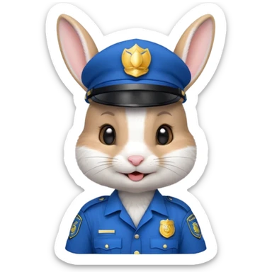 cute Rabbit police, blue uniform including helmet of uniform sticker