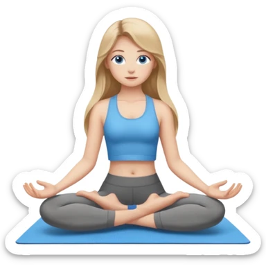 Девушка занимается йогой, голубые глаза, светлая кожа, длинные темно русые волосы sticker