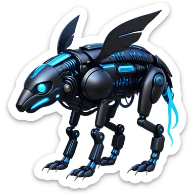 Modern futuristic black dark cyberpunk-fakemon-animal-creature with blue accents sticker