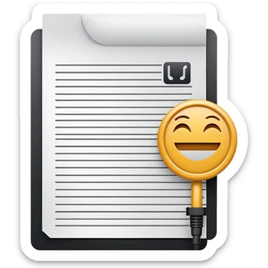 minimalist, flat iconography design; suitable to be used as an emoji/reaction in chat: a document with a folded corner and horizontal lines, outlined in a brick pattern. At the top center of the document is an icon indicating ai. In front of the document a microphone icon sticker