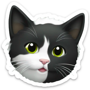 Gato blanco y negro peludo jugando con un ovillo de lana verde sticker