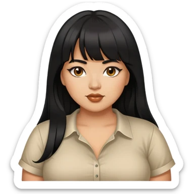 Latina female with bangs black long hair plus size with sexy shirt sticker