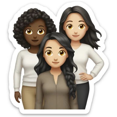 3 girls together, Asian, black, and brunette white sticker