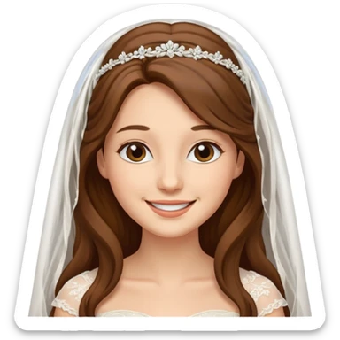 Blonde skin bride with a long veil with brown hair with a chin on her face sticker