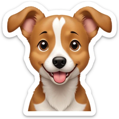 Create five unique dog emoji designs, each expressing a distinct emotion. Each emoji should have a simple, cartoon-style face with expressive features to convey:

Happiness – A smiling dog with bright, wide eyes, a wagging tongue, and perked-up ears.
Anxiety – A worried-looking dog with slightly lowered ears, raised eyebrows, and a small frown, possibly with sweat drops.
Excitement – A dog with wide, sparkling eyes, an open mouth, tongue out, and ears standing up, showing eagerness.
Fear – A scared dog with wide, trembling eyes, ears pinned back, and a small, closed mouth, possibly with a tear or shivering motion.
Affection – A loving dog with heart-shaped eyes, a small smile, and relaxed ears, possibly with a paw reaching out or a blushing effect.
Use bold black outlines, warm brown and tan tones, and simple but clear facial expressions to enhance each emotion. Keep the design cute, clean, and easy to recognize in a small emoji size. sticker