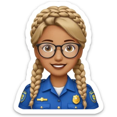 happy woman police with braided hair wearing glasses sticker