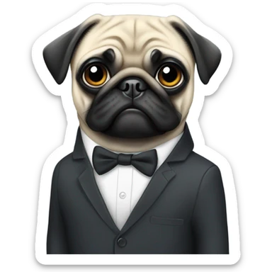 black pug wearing a suit sticker