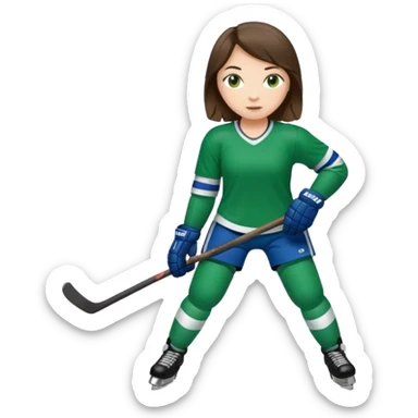 Girl hockey player full body with green jersey brunette sticker