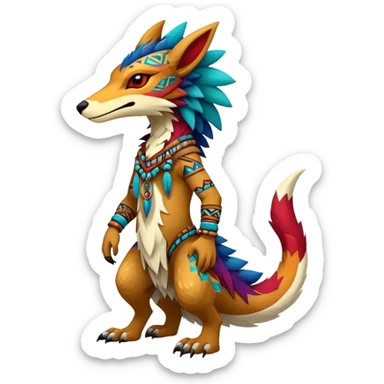 a colorful edgy cute vernid-sergal-fionbri-creature with tribal patterns full body sticker