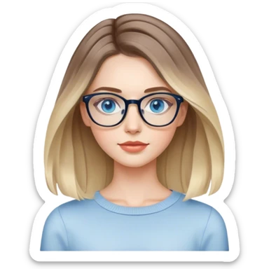 Shoulder length Balayage pale model lady with glasses and blue eyes  sticker