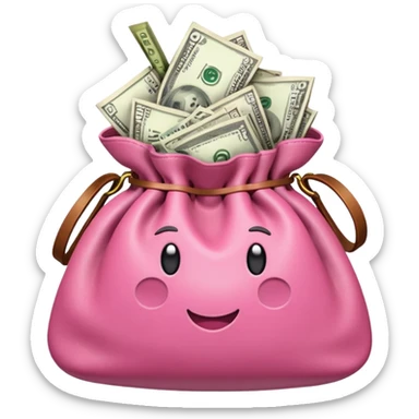 Pink bag full of money sticker