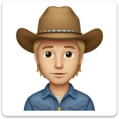 handsome dirty blonde haired man with a cowboy hat on and brown eyes sticker
