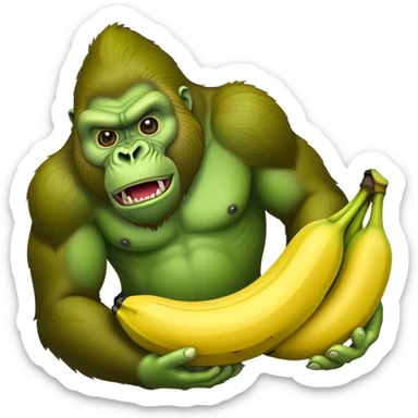 A ripe yellow banana with the head of a bright green gorilla with a fierce expression sticker