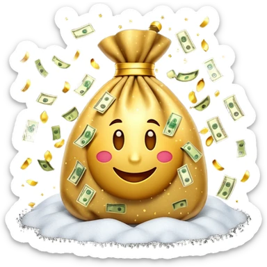 3D emoji style, money bag with dollar bills, New Year theme, snow particles, festive lighting, rich vibe, high detail, transparent background

 sticker