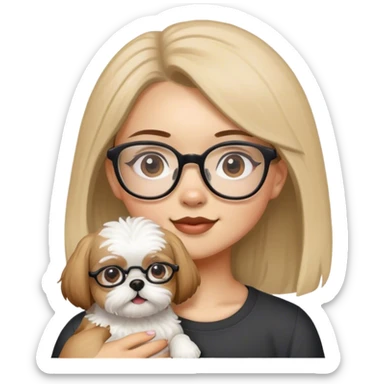 Girl with glasses and shitzu dog sticker