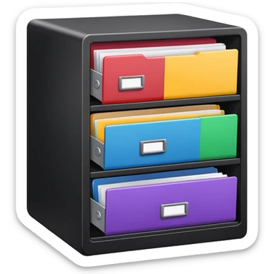 black filing cabinet with colorful folders sticker