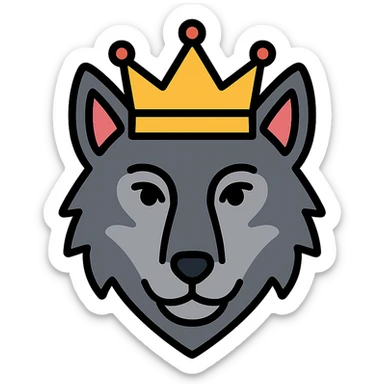 color outline icon of a wolf with a crown sticker