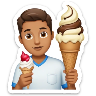 A guy holding two ice cream comes  sticker