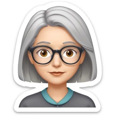 woman with shoulder length partial grey hair wearing glasses hazel eyes sticker