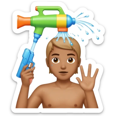 Person with a water gun to their hesd sticker