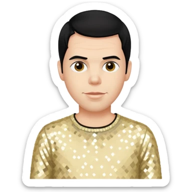 Steve O from Jackass with black hair, cream sequin outfit sticker