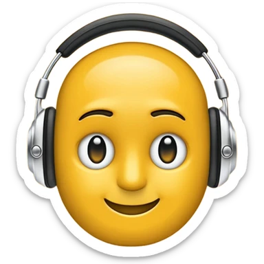 Ein gelber runder Emoji. Augen geslossen. Total im moment. Glpcklich, leichtes lächeln. Verträumt. Leichtigkeit. Freiheit. Overearkopfkörer auf und im hintergrund leichte muster die erkennen lassen dass techno läuft sticker