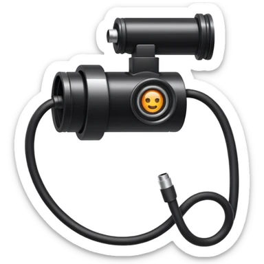 Apple emoji style icon of an endoscope. A minimalist coiled black tube ending in a glowing camera tip. Glossy, rounded sticker
