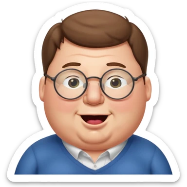 Peter Griffin as a classic emoji, winking, playful, round face, glasses sticker