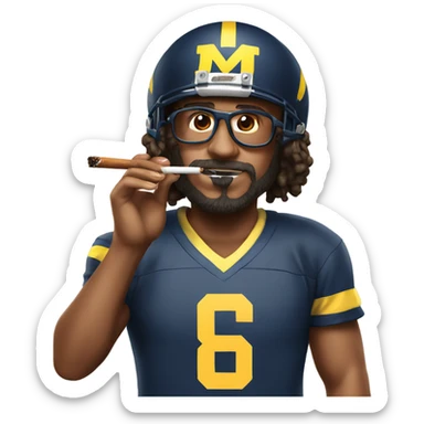 Hippie wearing a Michigan jersey and bengals helmet while smoking a joint sticker