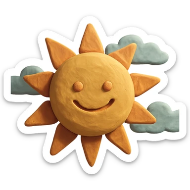 smiling sun claymation style sticker