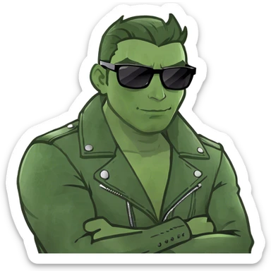 a men with crossed arms holding his neck aggressive  sticker