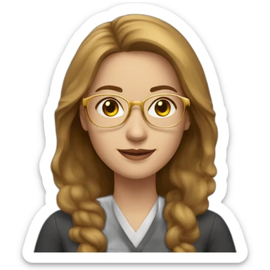 a woman medium long light brown hair with golden glasses teacher sticker