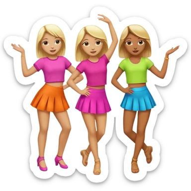 Emoji of 3 Girls dancing ONE with blonde hair, one tan skin with brown  hair ONLY ONE IS BLONDE sticker