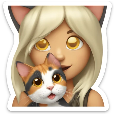 Make a calico cat licking a little red head girl sticker