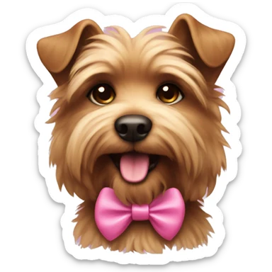 Fluffy brown terrier with pink bow  sticker