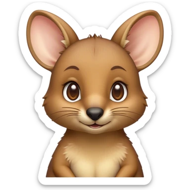 Cinematic Cute Wallaby Portrait Emoji, Head tilted playfully and inquisitively, featuring a glossy tan fur with delicate brown accents and a charming, alert expression, round, sparkling eyes filled with gentle curiosity, Simplified yet irresistibly adorable features, highly detailed, glowing with a warm, friendly glow, high shine, affectionate and bouncy, stylized with a touch of outback whimsy, bright and endearing, soft glowing outline, capturing the essence of a mischievous yet loving wallaby, so playful it feels like it could skip out of the screen into your arms! sticker