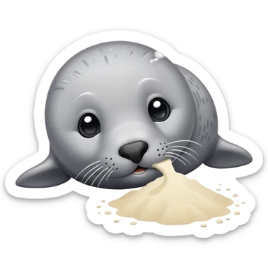 Grey seal is Sniffing white powder and holding the powder  sticker