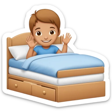 child making their bed, smiling, clean and friendly sticker